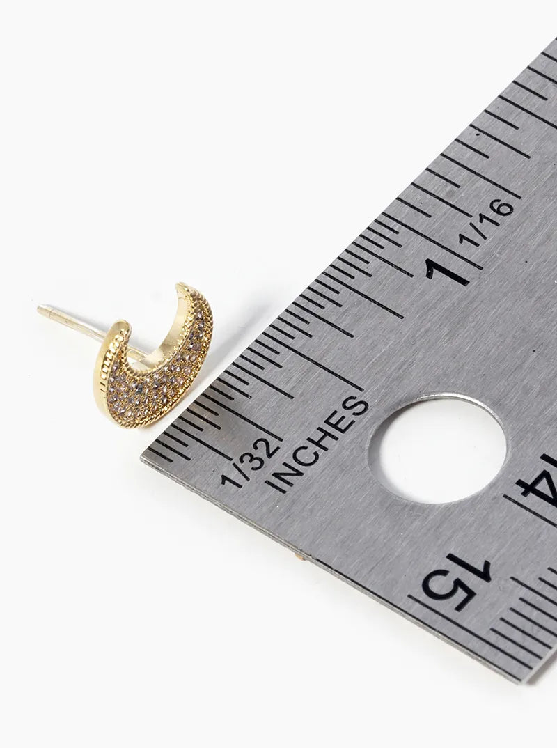 18k Gold Dipped CZ Pave Moon Post Stud Earrings