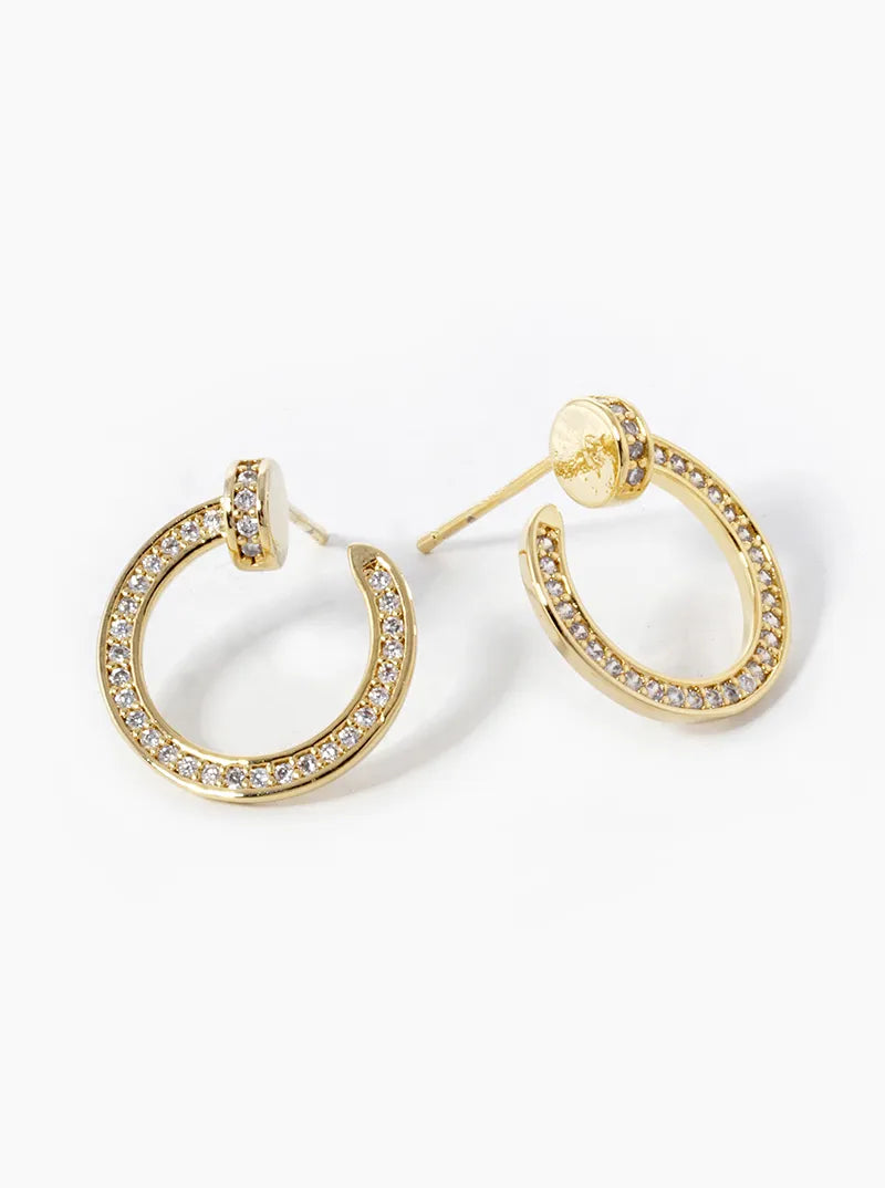 18k Gold Dipped CZ Pave Nail Stud Earrings