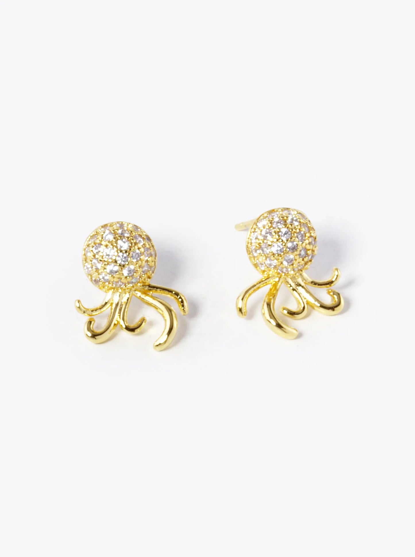 White Gold Dipped CZ Pave Octopus Stud Earrings