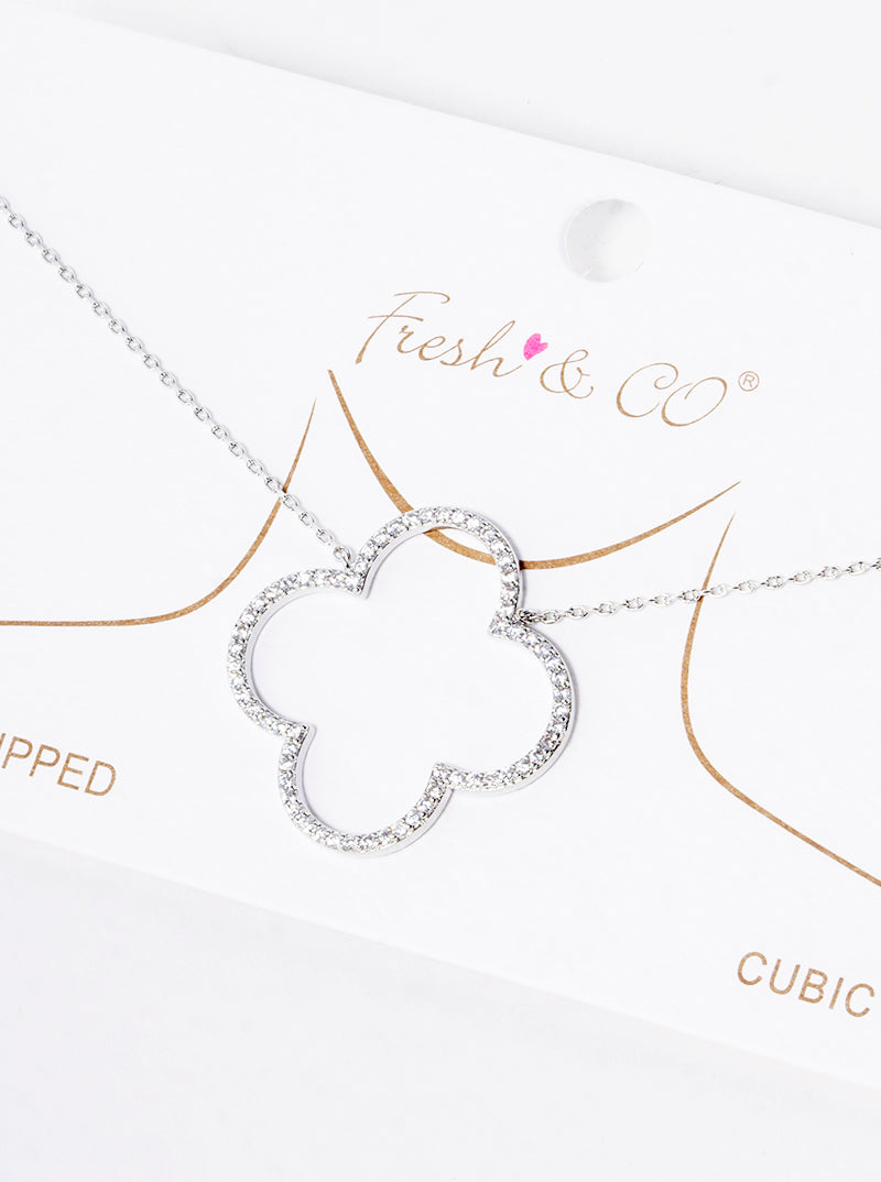 18k Gold Dipped CZ Pave Quatrefoil Pendant Delicate Necklace