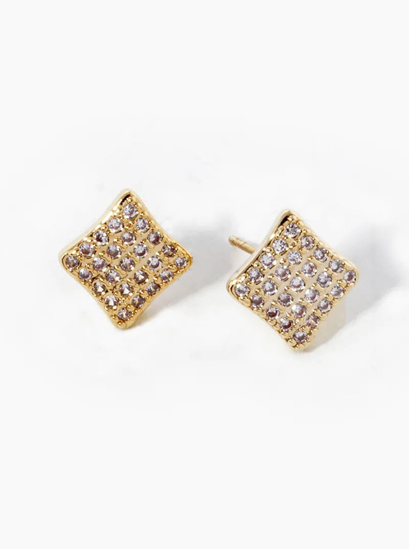 White Gold Dipped CZ Pave Rhombus Shape Stud Earrings