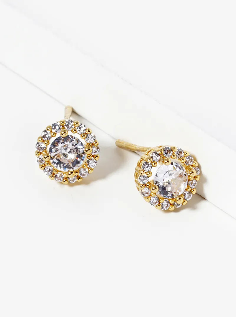 White Gold Dipped CZ Pave Round Post Stud Earrings