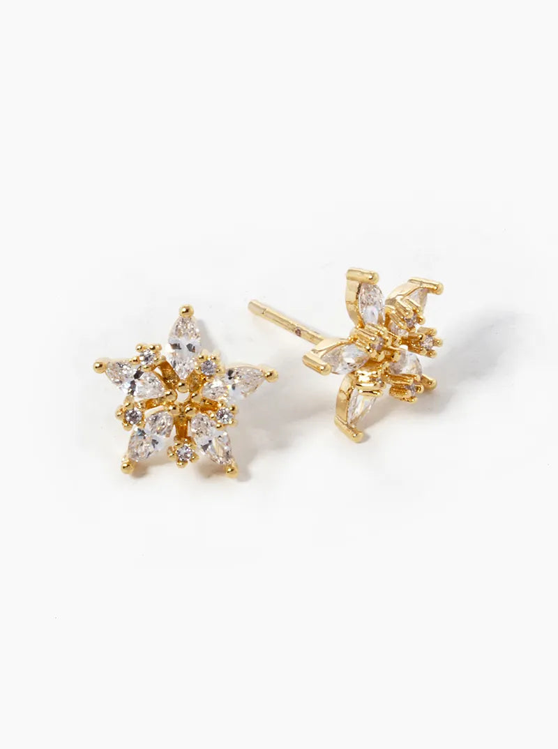 White Gold Dipped CZ Pave Star Stud Earrings