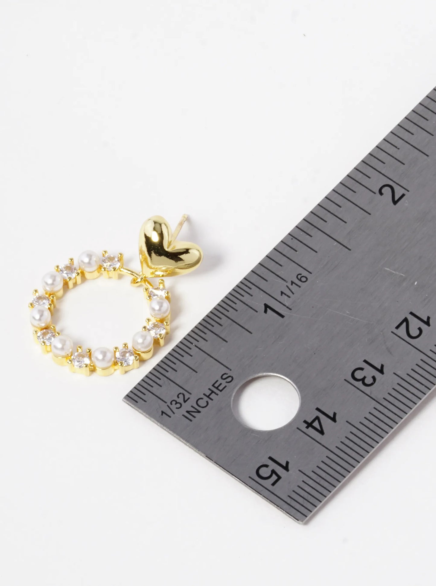 18k Gold Dipped CZ Pearl Beaded Circle Drop Heart Dangle Earrings