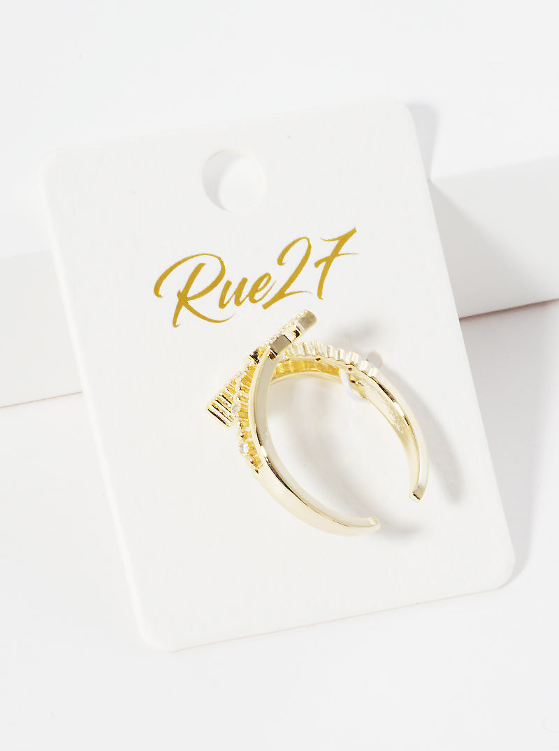 18k Gold Dipped CZ Star And Heart Adjustable Cuff Ring