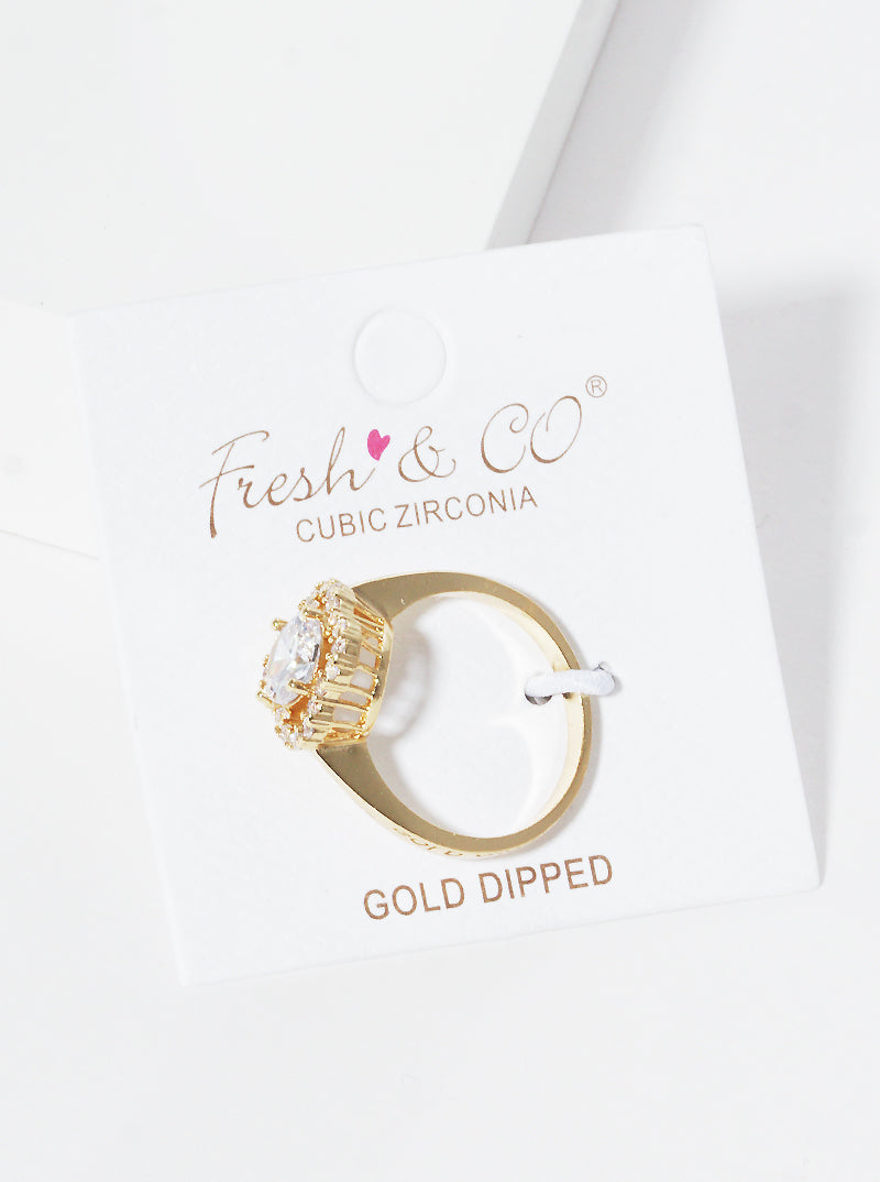 18k Gold Dipped CZ Stone Quatrefoil Round Ring