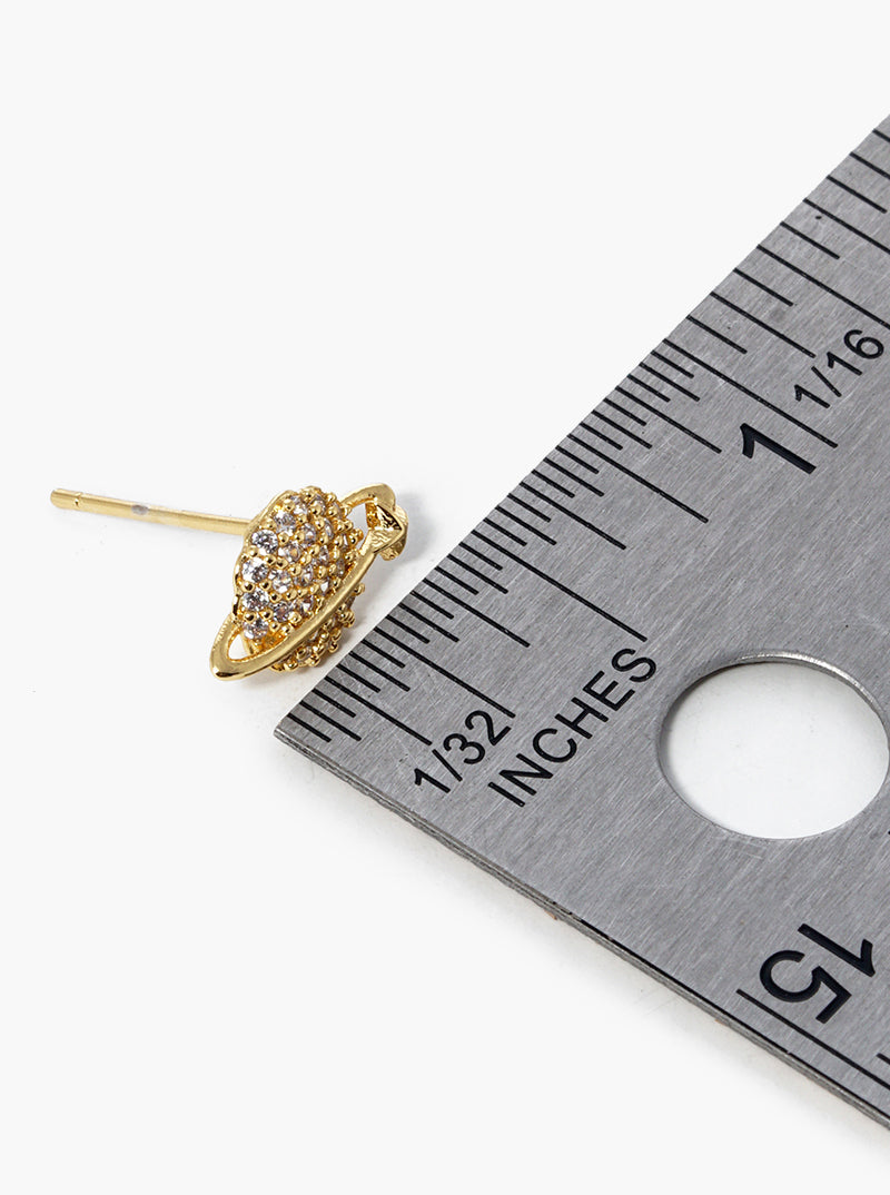 18k Gold Dipped CZ Pave Saturn Post Stud Earrings