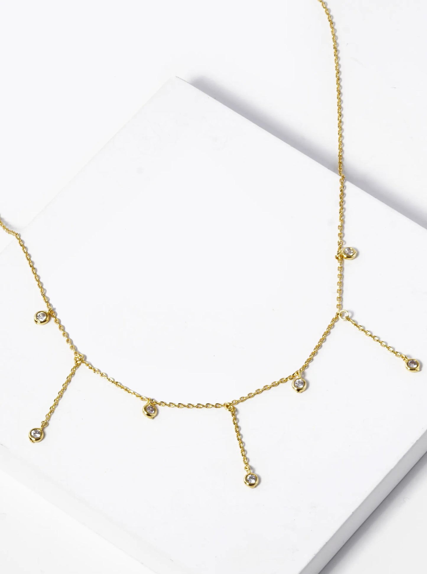 18k Gold Dipped Cubic Zirconia Chain Drop Delicate Necklace
