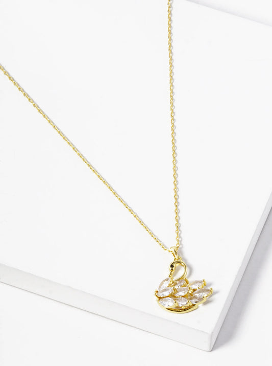 18k Gold Dipped Cubic Zirconia Swan Pendant Necklace
