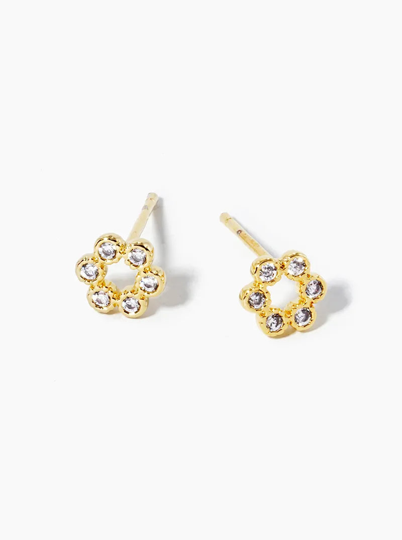 White Gold Dipped Dainty 6 CZ Stones Post Stud Earrings