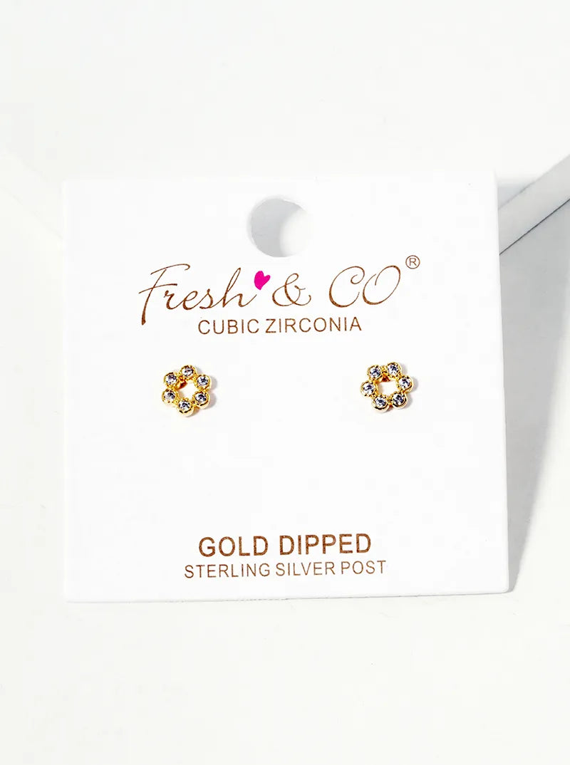 18k Gold Dipped Dainty 6 CZ Stones Post Stud Earrings