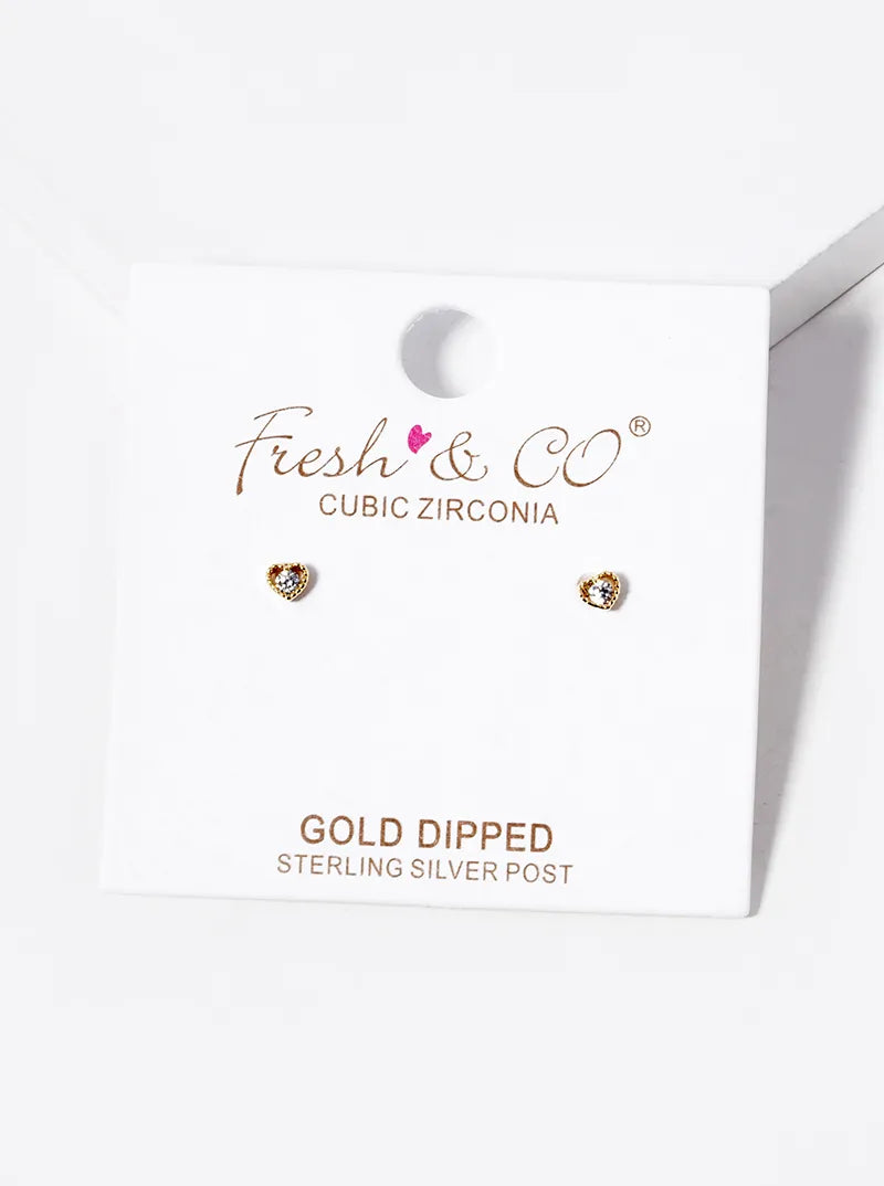 18k Gold Dipped Dainty CZ Heart Post Stud Earrings