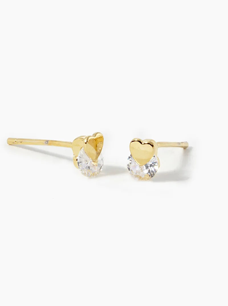 White Gold Dipped Dainty CZ Stone Heart Stud Earrings