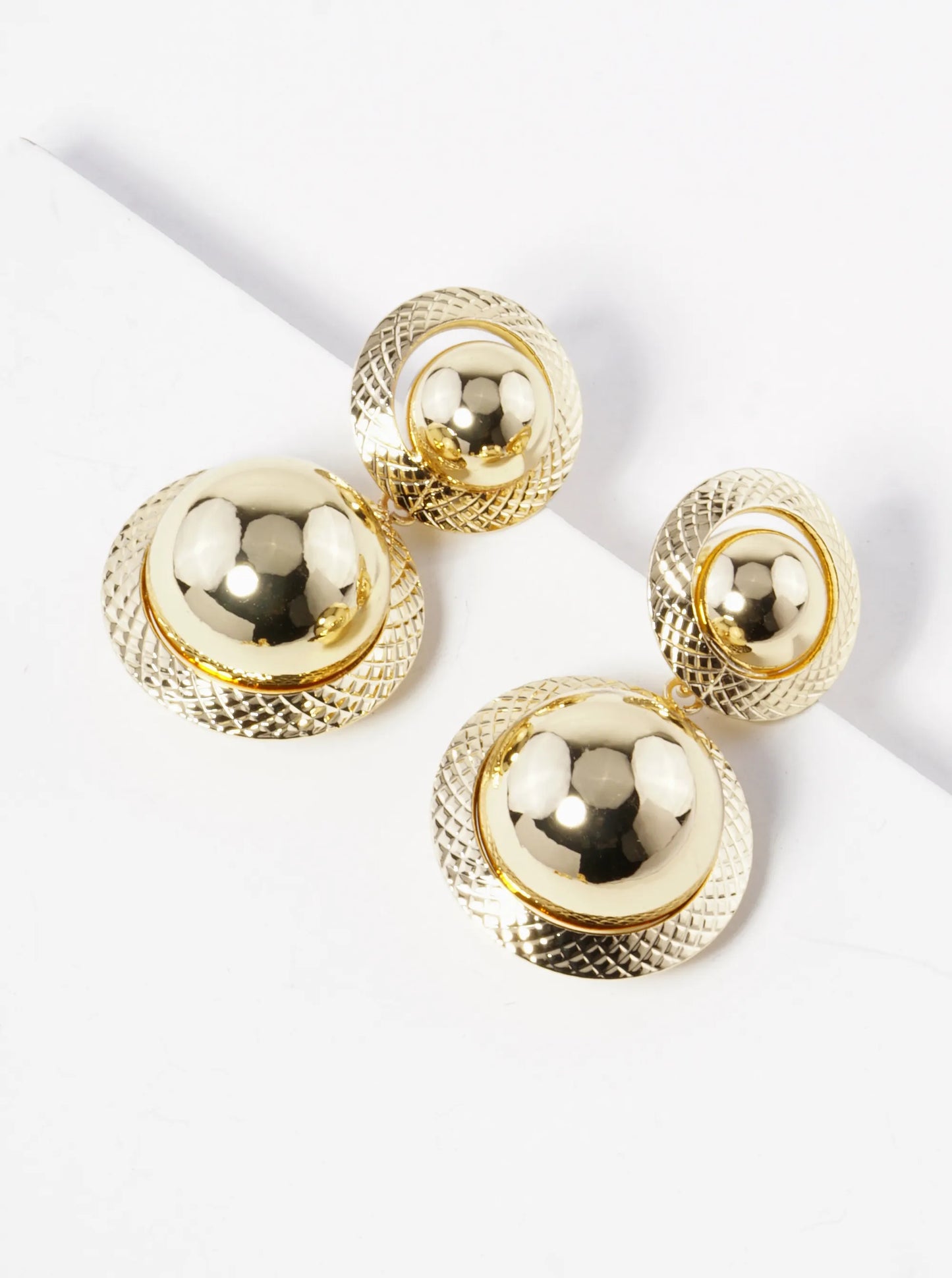 White Gold Dipped Double Hollow Ball Drop Earrings