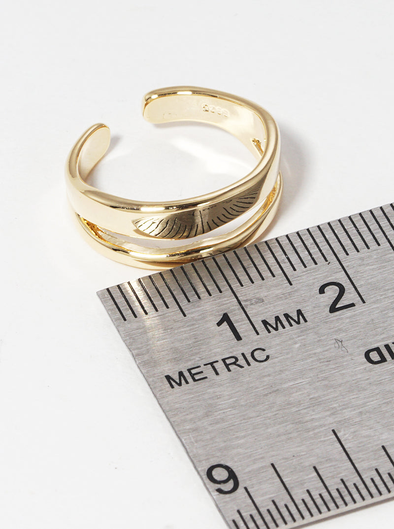 18k Gold Dipped Double Row Adjustable Cuff Ring