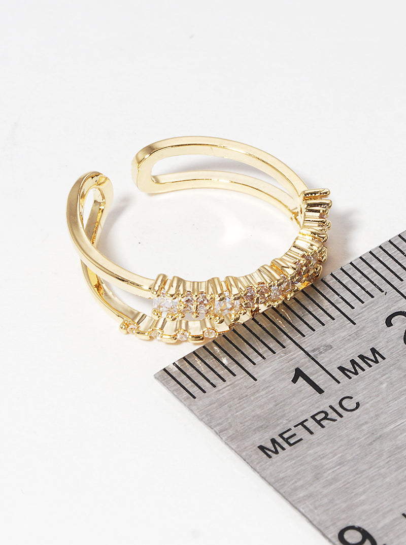 18k Gold Dipped Double Row CZ Adjustable Cuff Ring