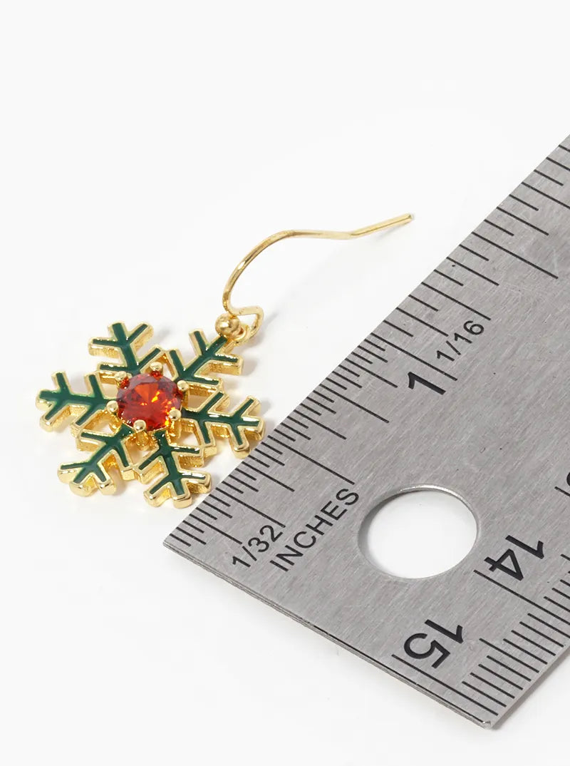 18k Gold Dipped Enamel Filled Snowflake Dangle Earrings