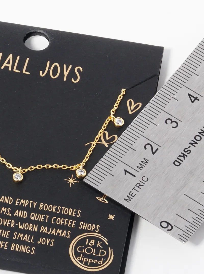 18k Gold Dipped Five Dainty CZ Stones Drop Station Necklace