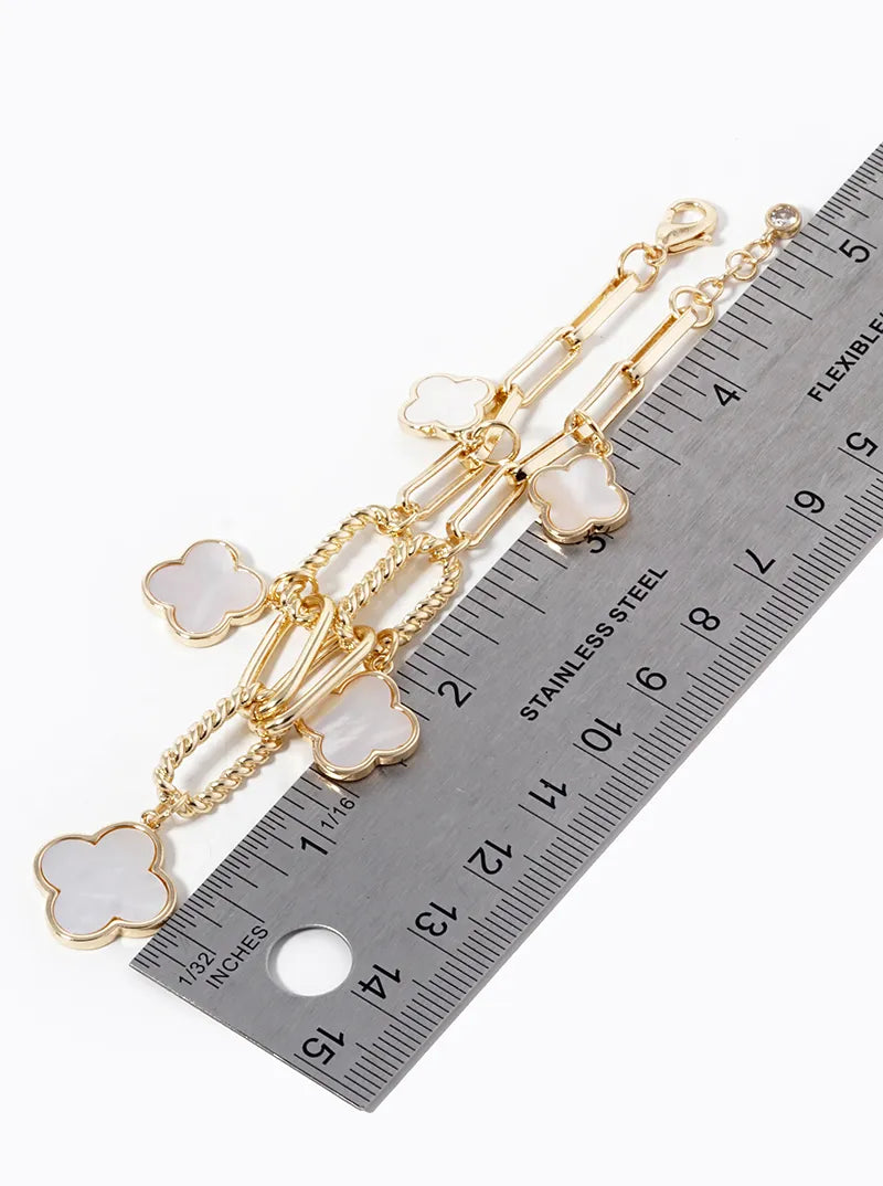 18k Gold Dipped Graduated Five Quatrefoil Charms Link Chain Bracelet