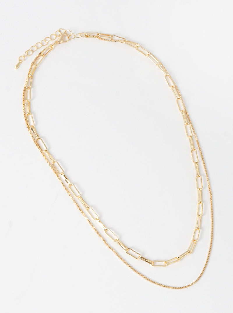 White Gold Dipped Layered Metal Chain Necklace