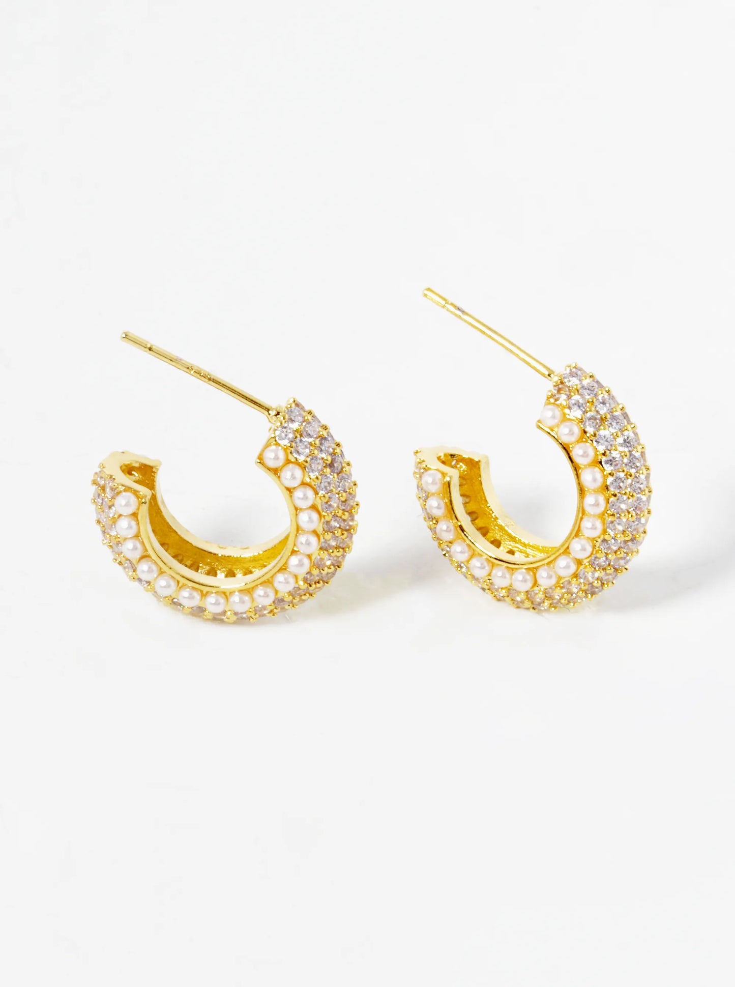 White Gold Dipped Pearl And CZ Pave 15mm Hoop Earrings