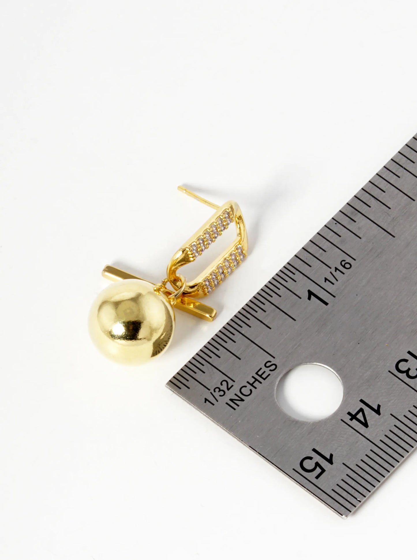 18k Gold Dipped Pearl And Metal Ball Drop CZ Pave Uneven Dangle Earrings