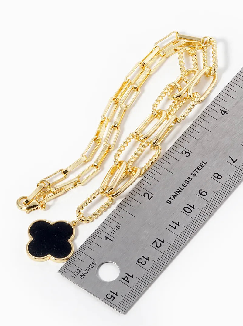 18k Gold Dipped Quatrefoil Pendant Link Chain Necklace