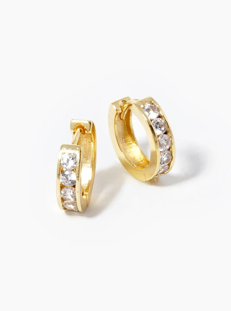 White Gold Dipped Round CZ Pave 12mm Huggie Hoop Earrings