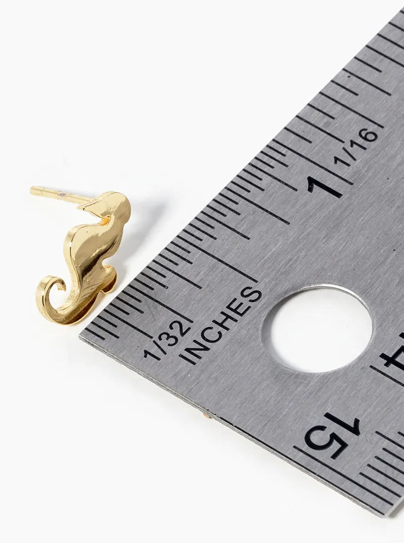 18k Gold Dipped Seahorse Post Stud Earrings