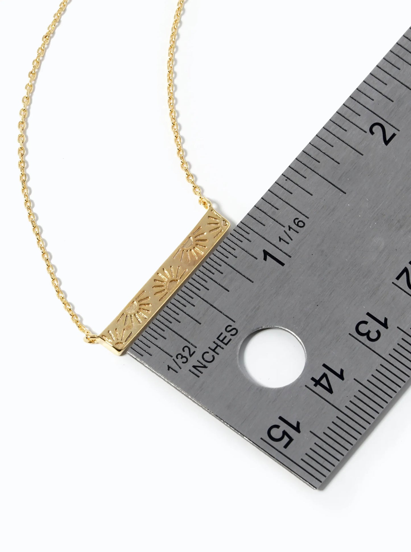 18k Gold Dipped Sun Engraved Bar Pendant Necklace