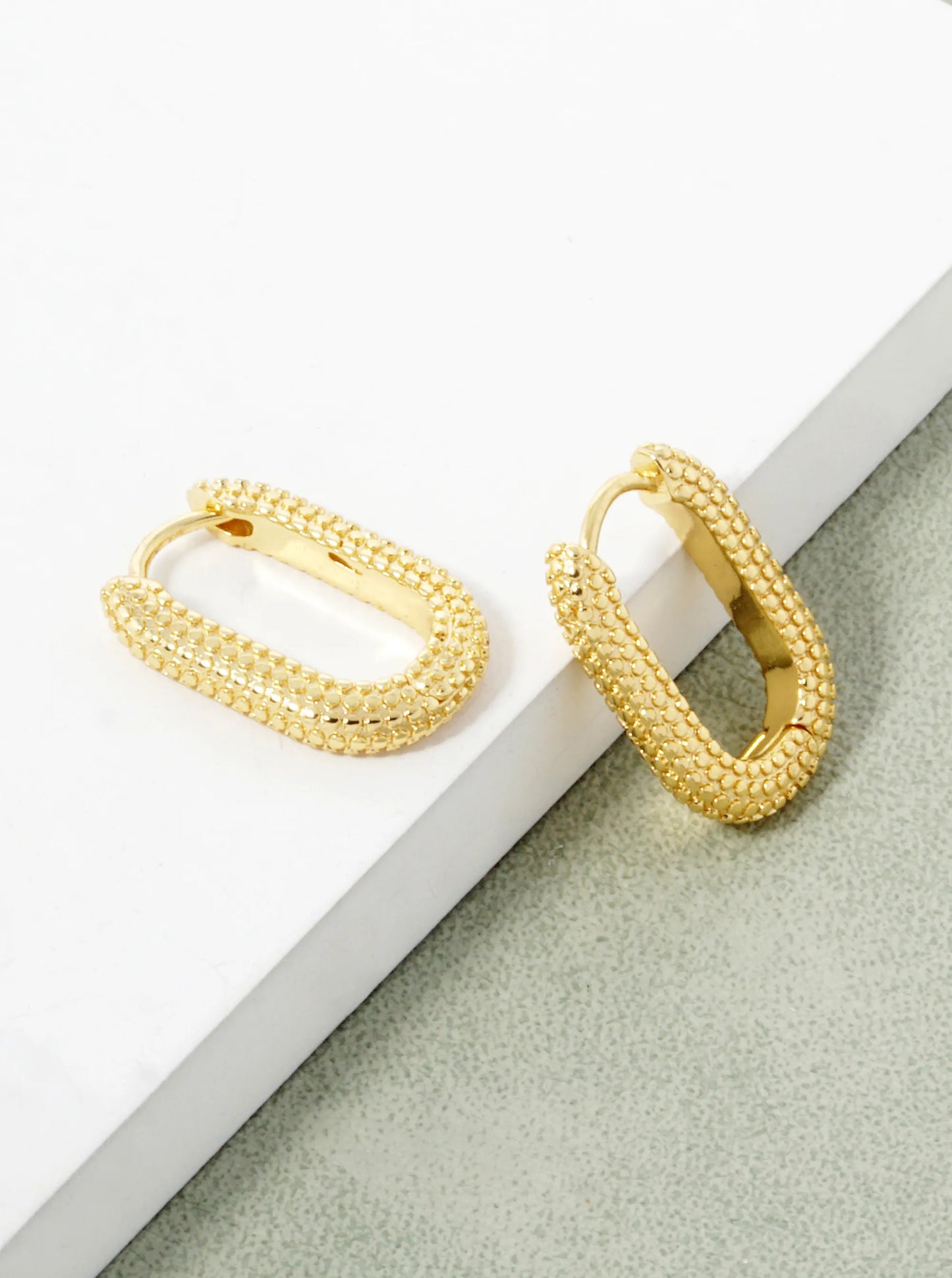 White Gold Dipped Textured 20mm Oval Hoop Earrings