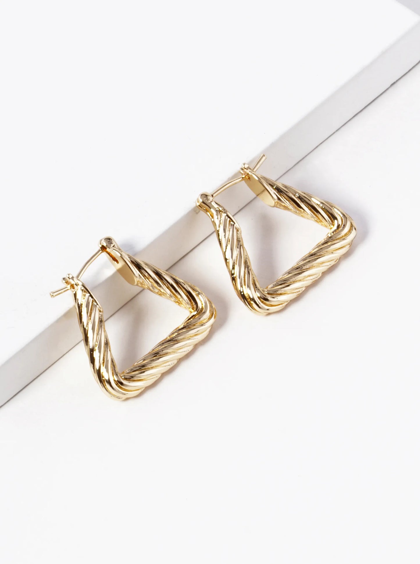 White Gold Dipped Textured 20mm Triangle Brass Hoop Earrings