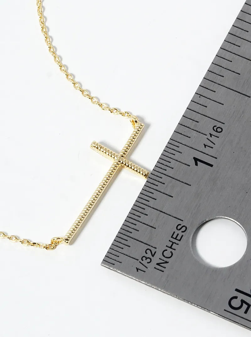 18k Gold Dipped Textured Brass Cross Pendant Necklace
