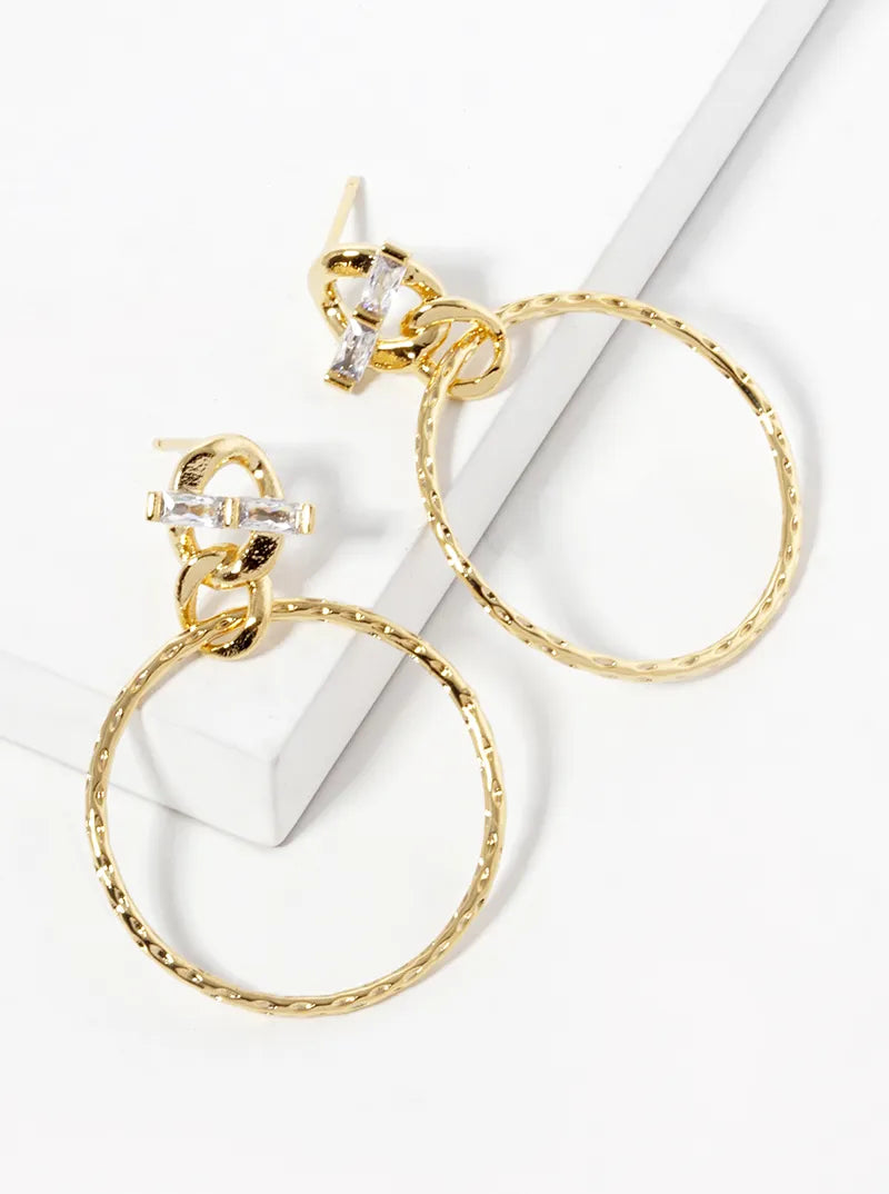 White Gold Dipped Textured Circle Drop Post Earrings