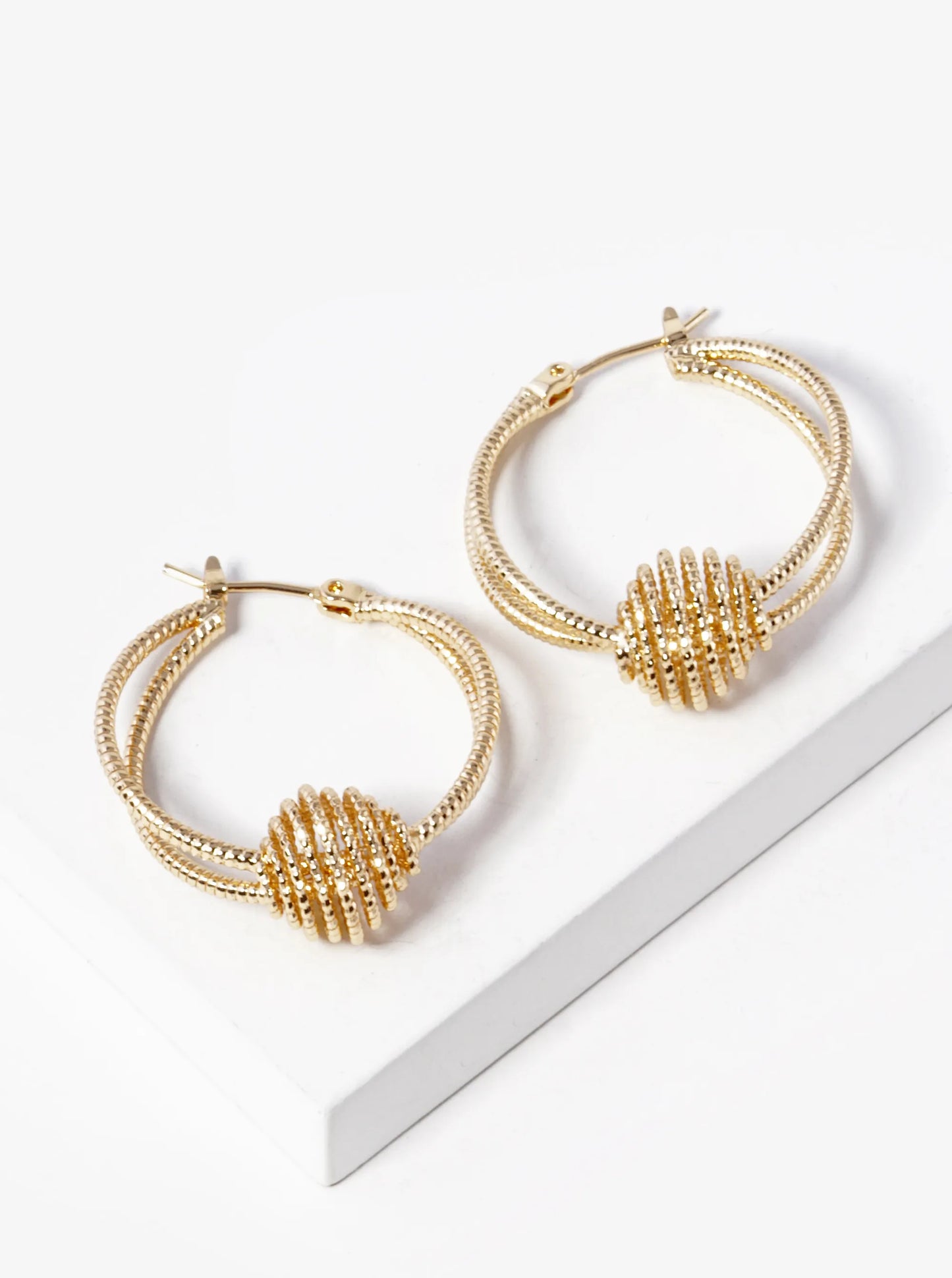 White Gold Dipped Textured Double Hoop Earrings
