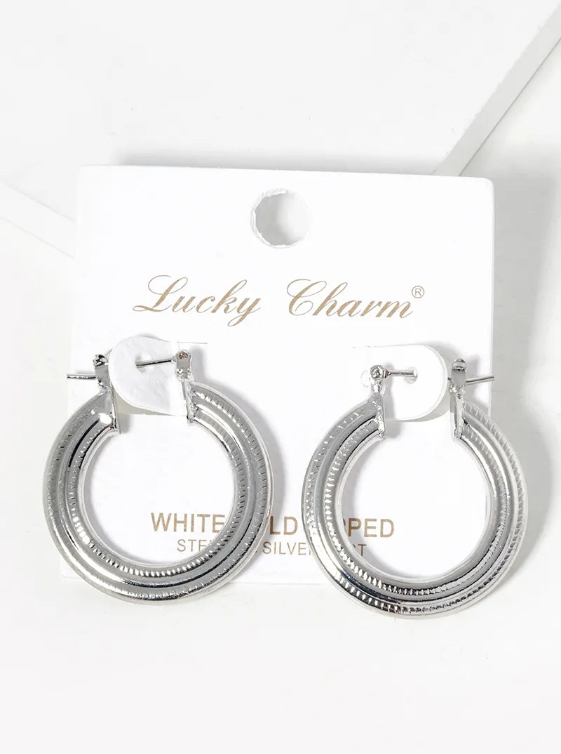 18k Gold Dipped Textured Metal 30mm Latch Back Hoop Earrings