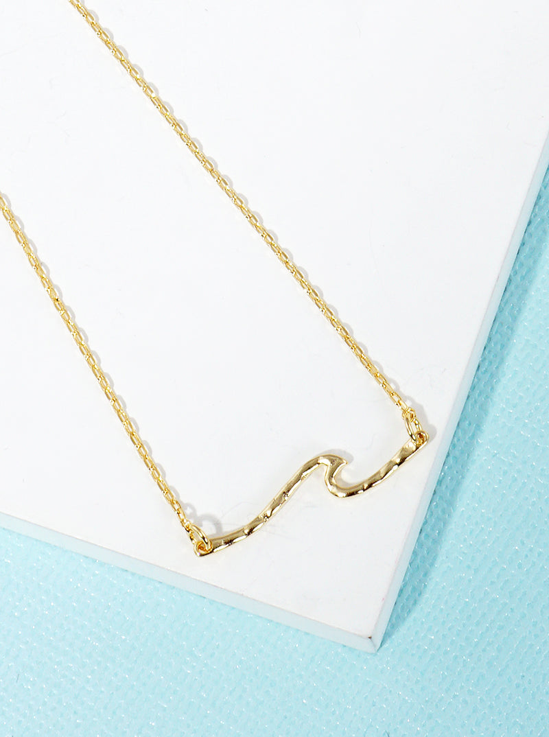 18k Gold Dipped Textured Metal Wave Pendant Necklace