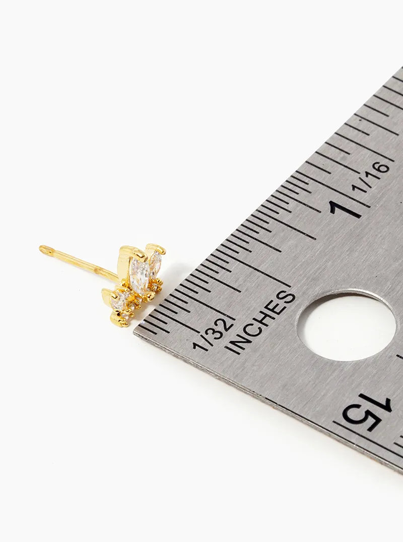 18k Gold Dipped Three Marquise CZ Stones Drop Post Stud Earrings