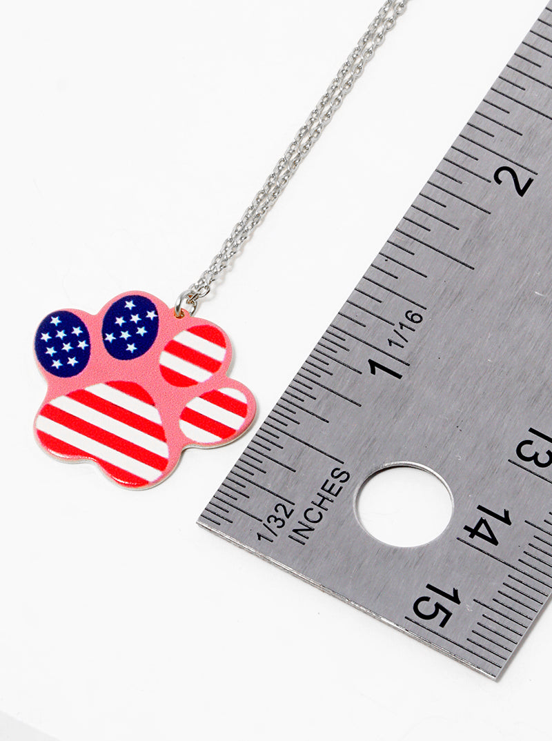18k Gold Dipped US Flag Print Game Day Mascot Dog Paw Pendant Necklace