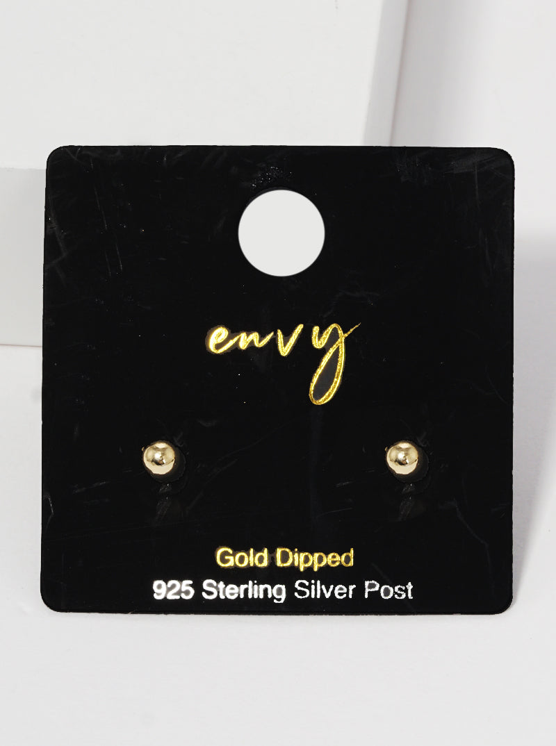 18k Gold Dipped 3mm Brass Ball Sterling Silver Post Stud Earrings