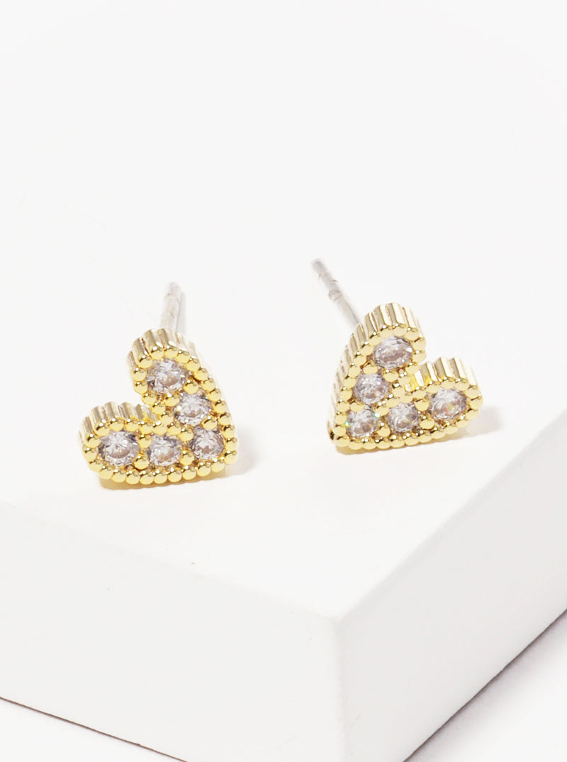 18k Gold Dipped 5mm Heart CZ Stone Sterling Silver Post Stud Earrings