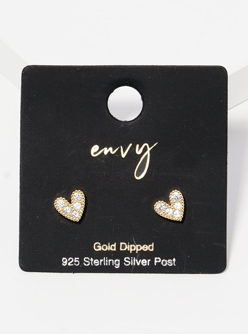 18k Gold Dipped 5mm Heart CZ Stone Sterling Silver Post Stud Earrings