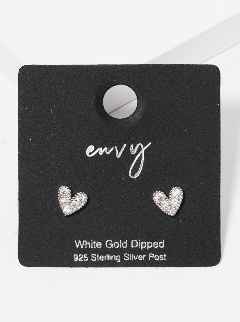 18k Gold Dipped 5mm Heart CZ Stone Sterling Silver Post Stud Earrings