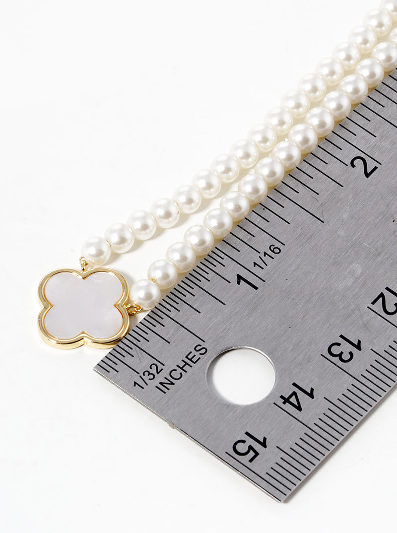 White Gold Dipped 12mm Mother Of Pearl Quatrefoil Pendant Necklace