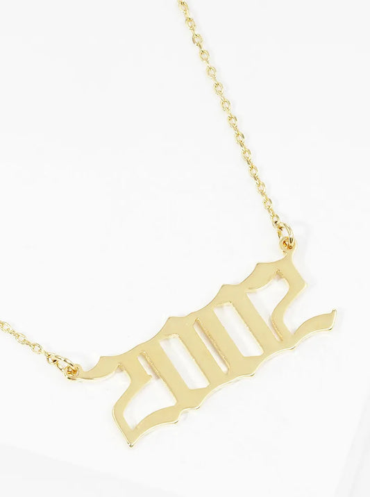 18k Gold Dipped 2002 Pendant Brass Necklace