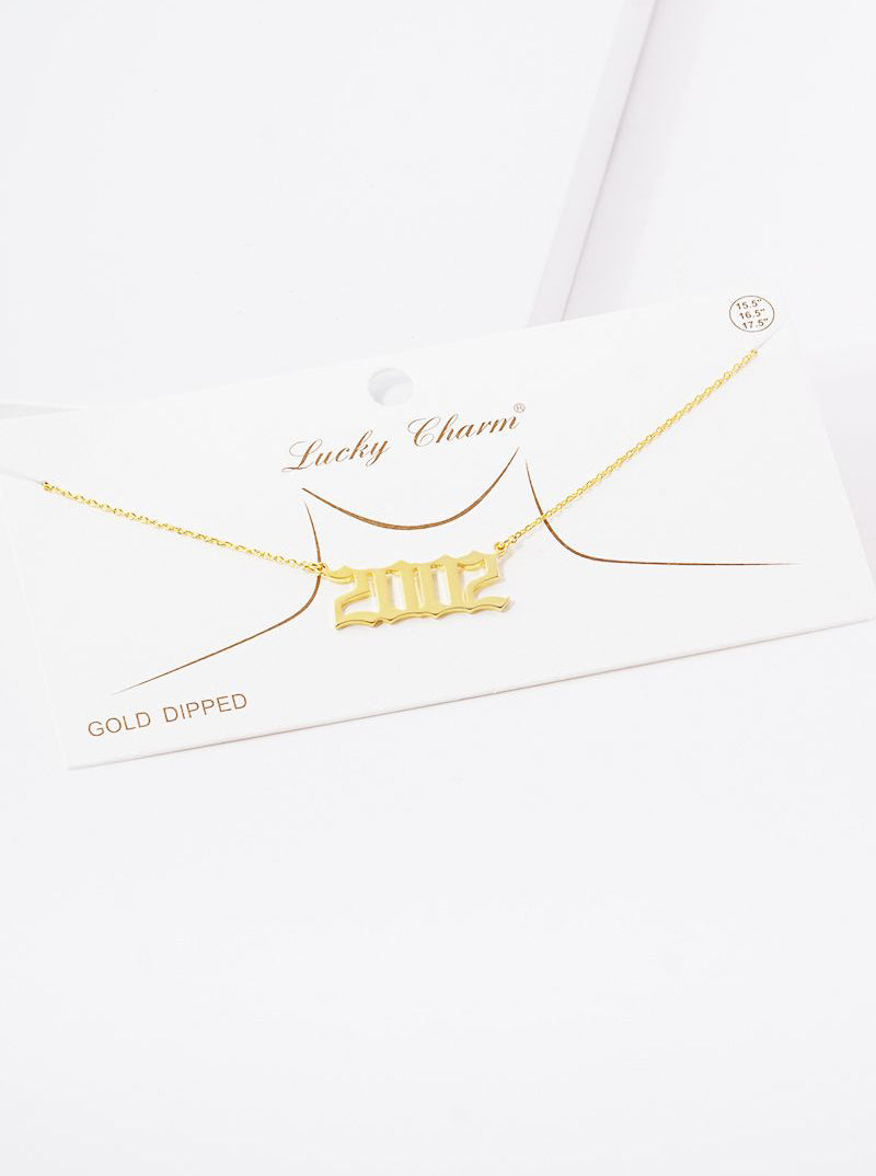 18k Gold Dipped 2002 Pendant Brass Necklace