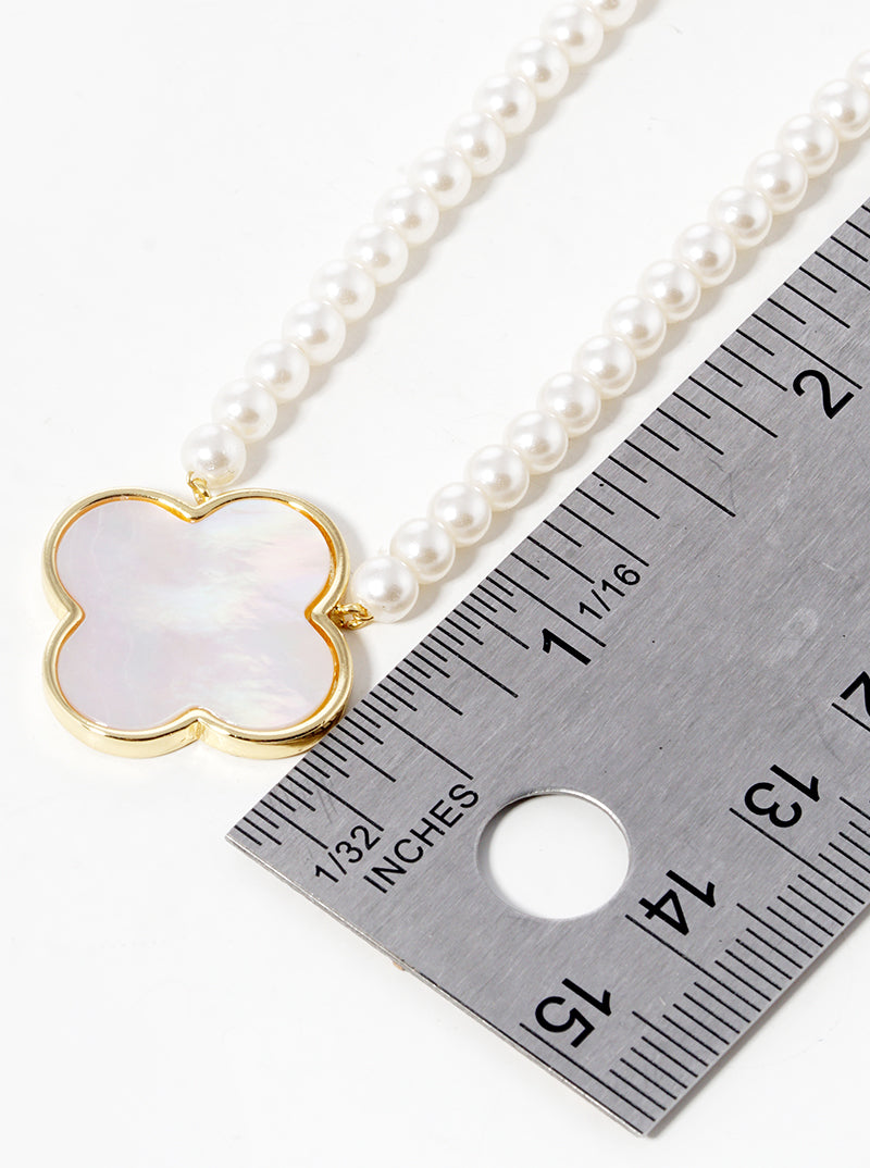 White Gold Dipped 12mm Mother Of Pearl Quatrefoil Pendant Necklace