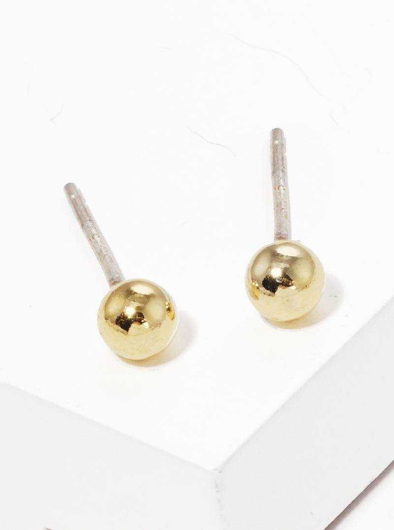 18k Gold Dipped 4mm Brass Ball Sterling Silver Post Stud Earrings