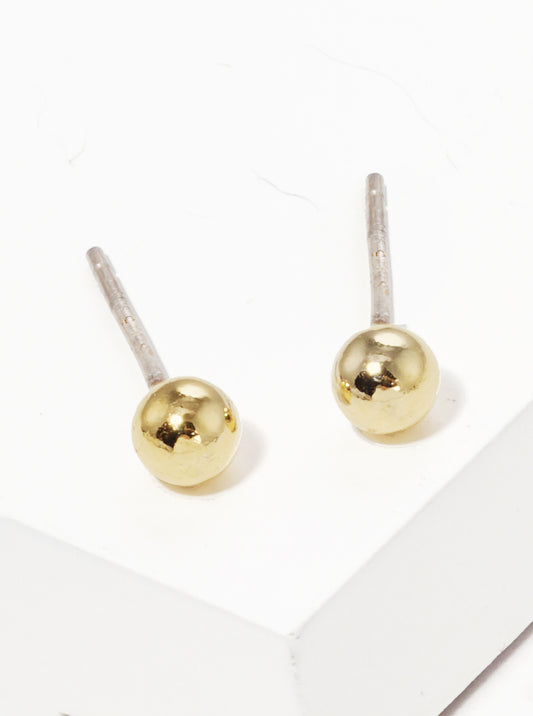 18k Gold Dipped 4mm Brass Ball Sterling Silver Post Stud Earrings