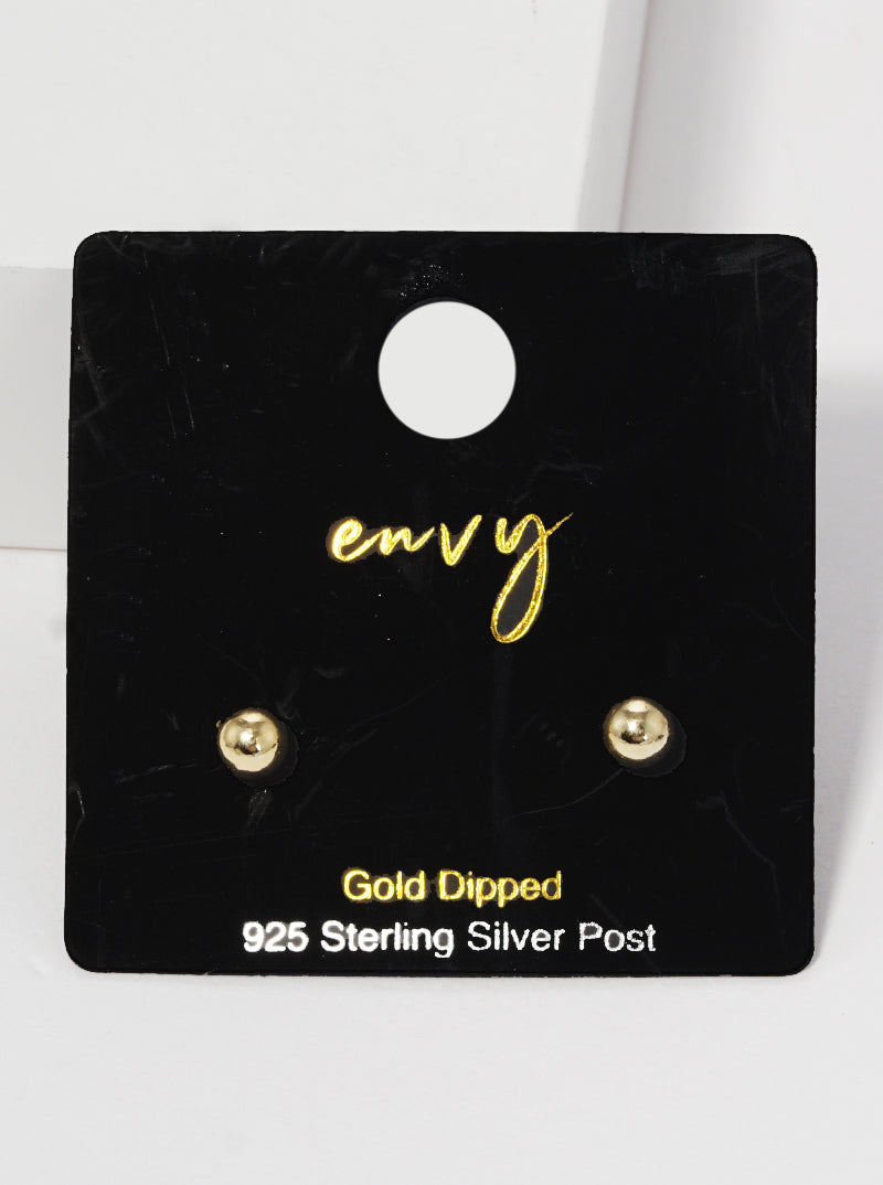 18k Gold Dipped 4mm Brass Ball Sterling Silver Post Stud Earrings
